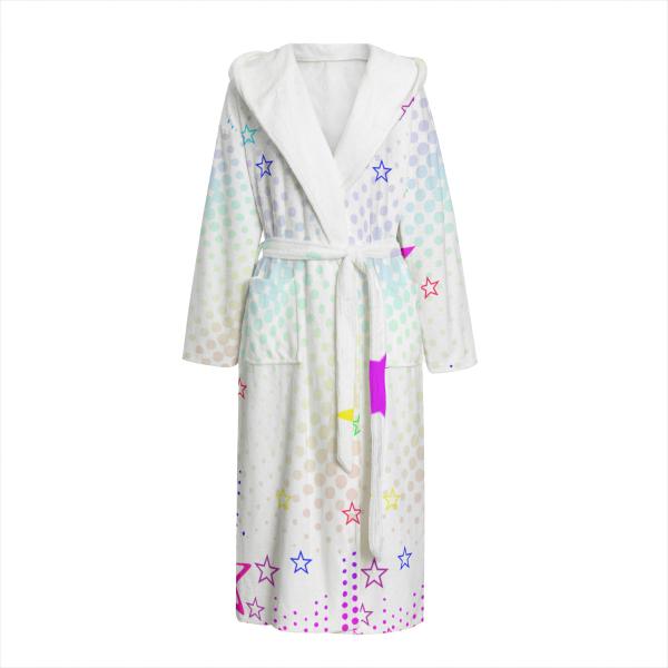 Bunter Bademantel Sunny aus Flanell – flauschig & farbenfroh, Größen S–2XL; Golden Retriever, Goldy